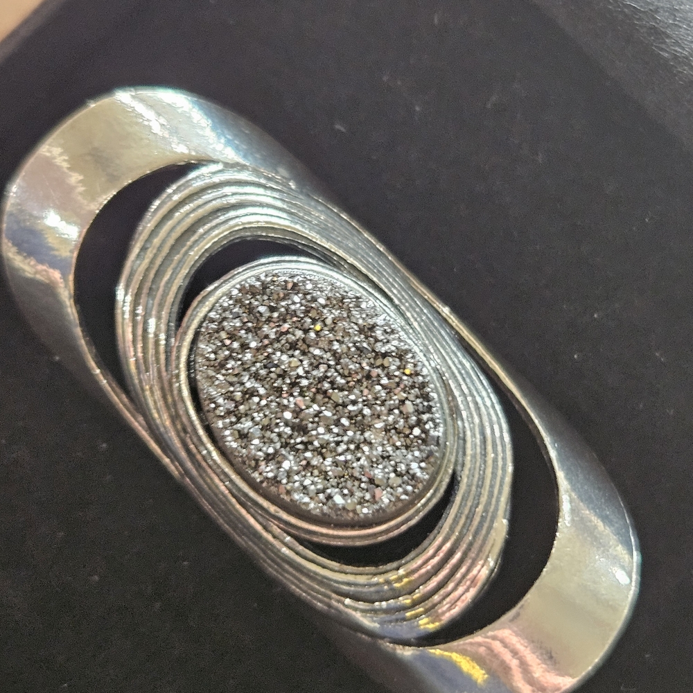 Silver 925 Statement Ring With Black Stone - image 2